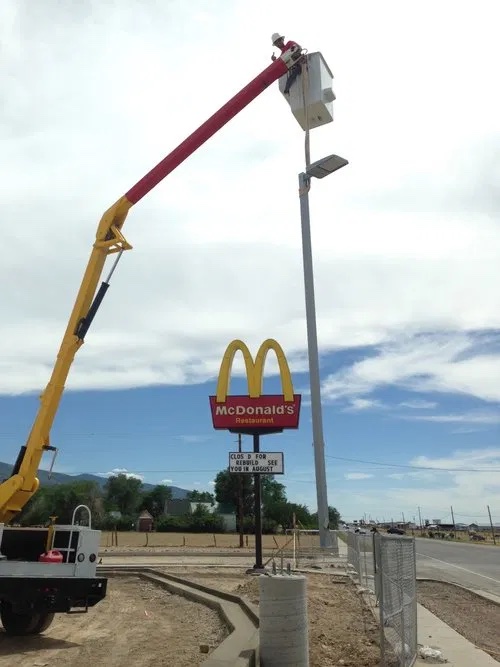 One Custom Electrical's local Utah electricians working on a new Mcdonalds commercial building.